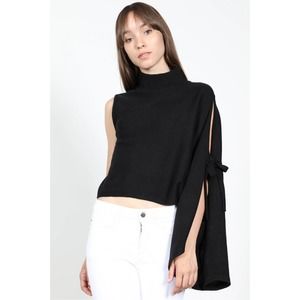 Essue One Sleeve Mockneck Black Sweater Medium NWT